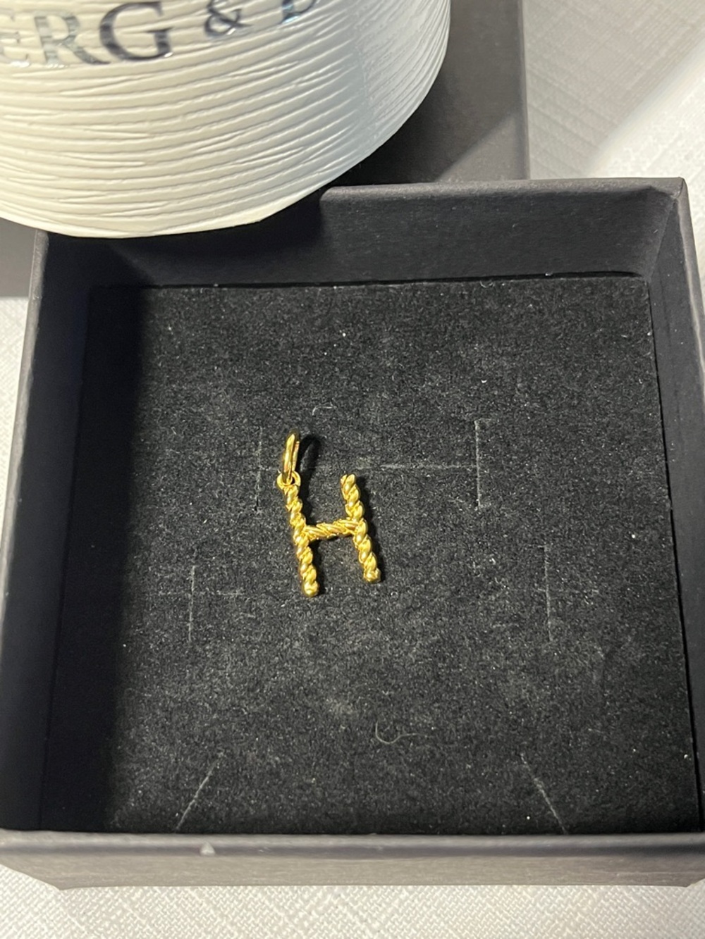 New Hillberg & Berk Gold Twisted Letter H Pendant Charm. Perfect gift.